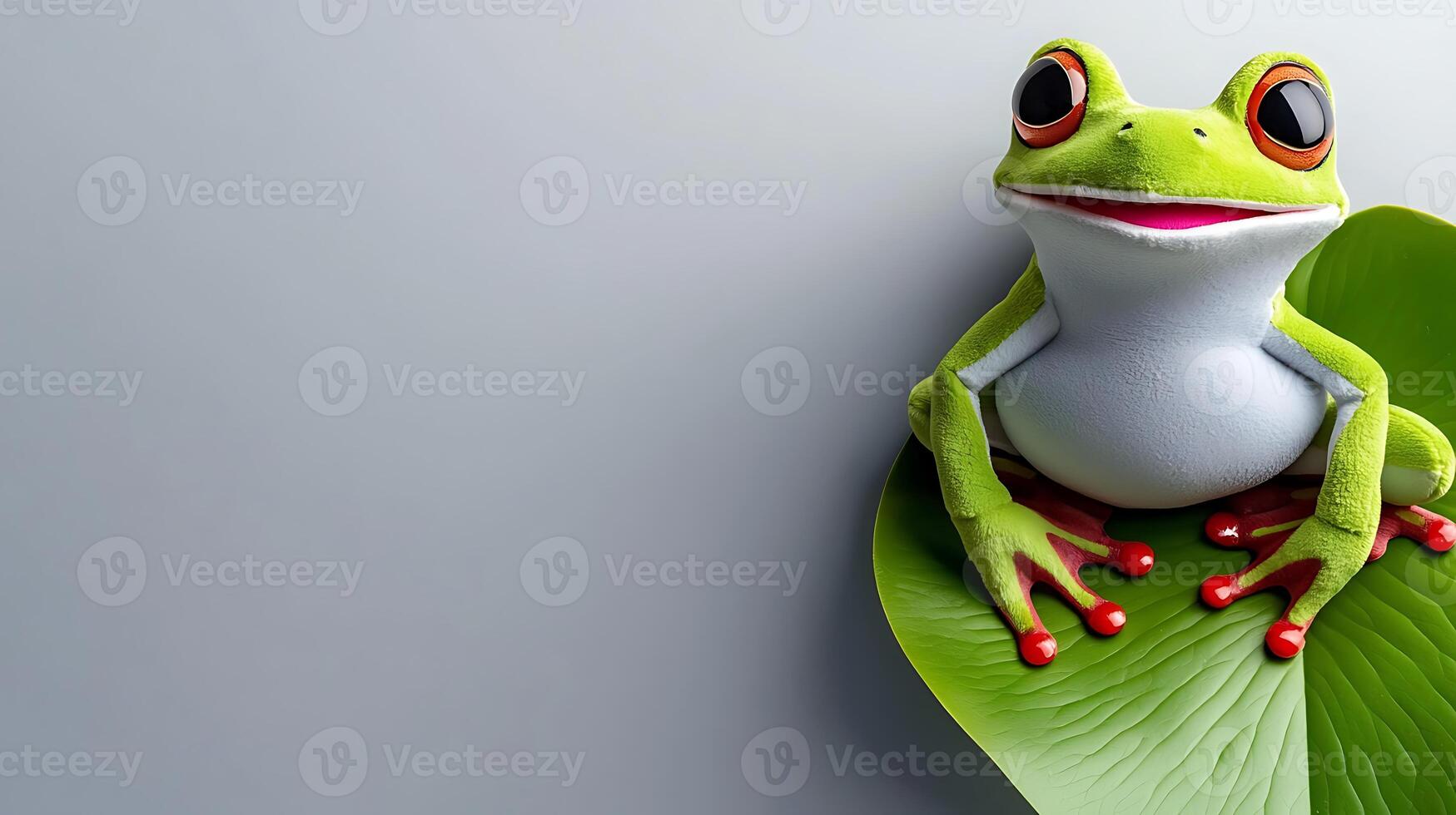 Colorful frog sitting on a green leaf against a minimalist background, showcasing nature's beauty photo