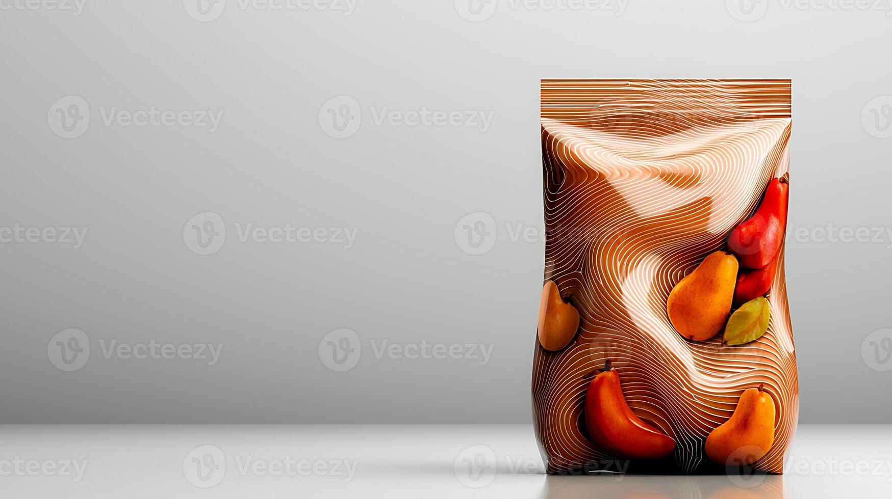 Colorful fruit packaging with abstract design on a clean background, ideal for marketing photo