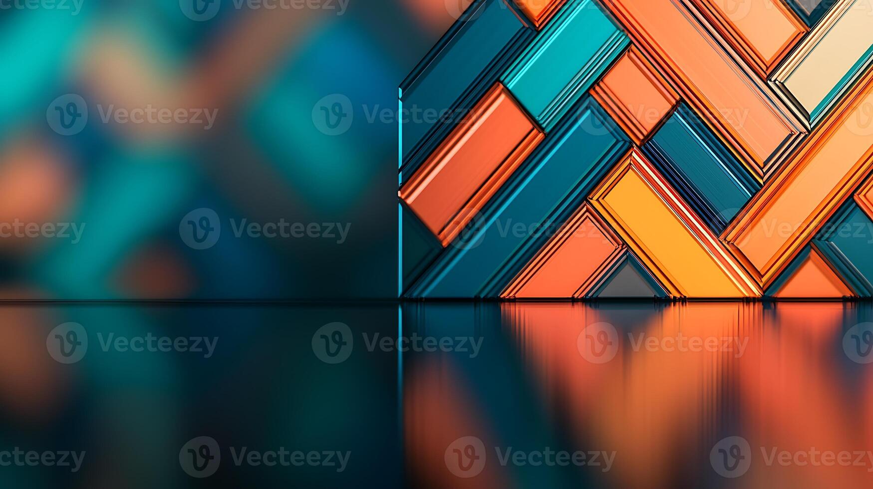 Colorful geometric patterns reflecting on a smooth surface with a blurred background ambiance photo
