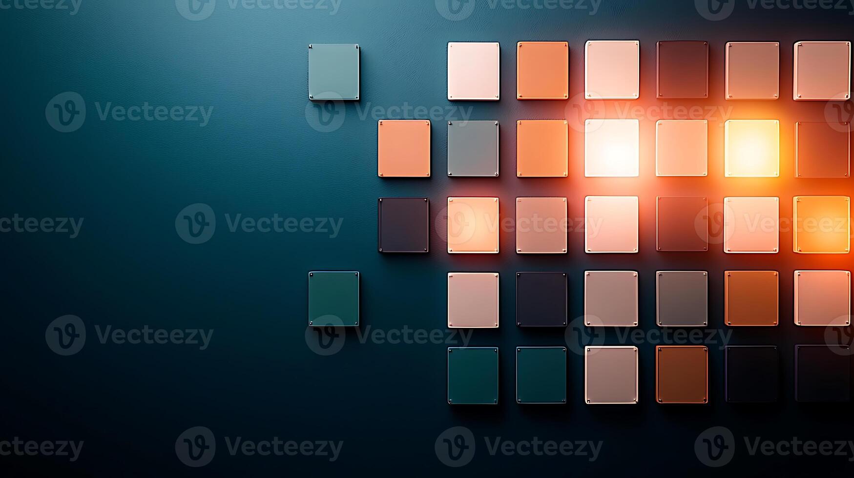 Colorful geometric tiles arranged on a blue background, creating a modern aesthetic display photo