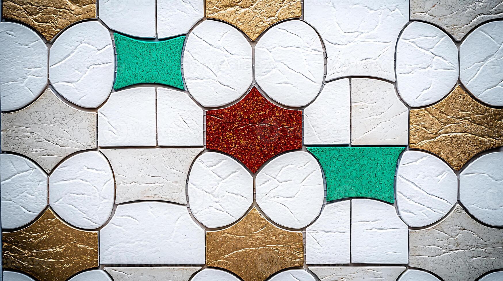 Colorful geometric tile pattern showcasing vibrant shapes and textures in a modern interior design photo