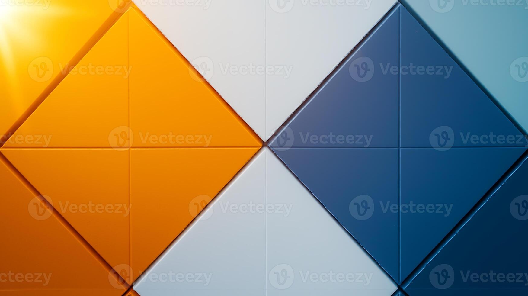 Colorful geometric wall panels with vibrant orange, white, and blue triangles in modern design photo