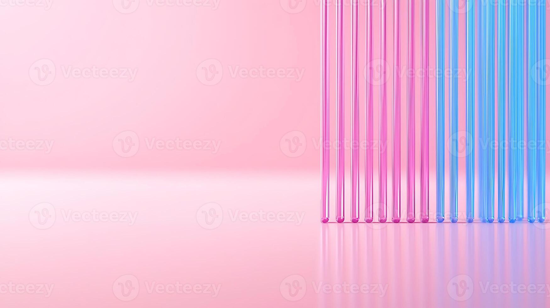 Colorful gradient of pink and blue straws arranged vertically against a smooth pastel background photo