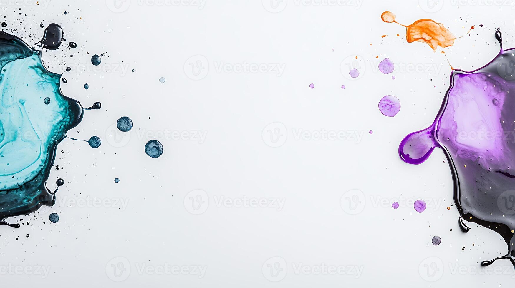 Colorful ink splashes on a white background creating an artistic and vibrant effect photo