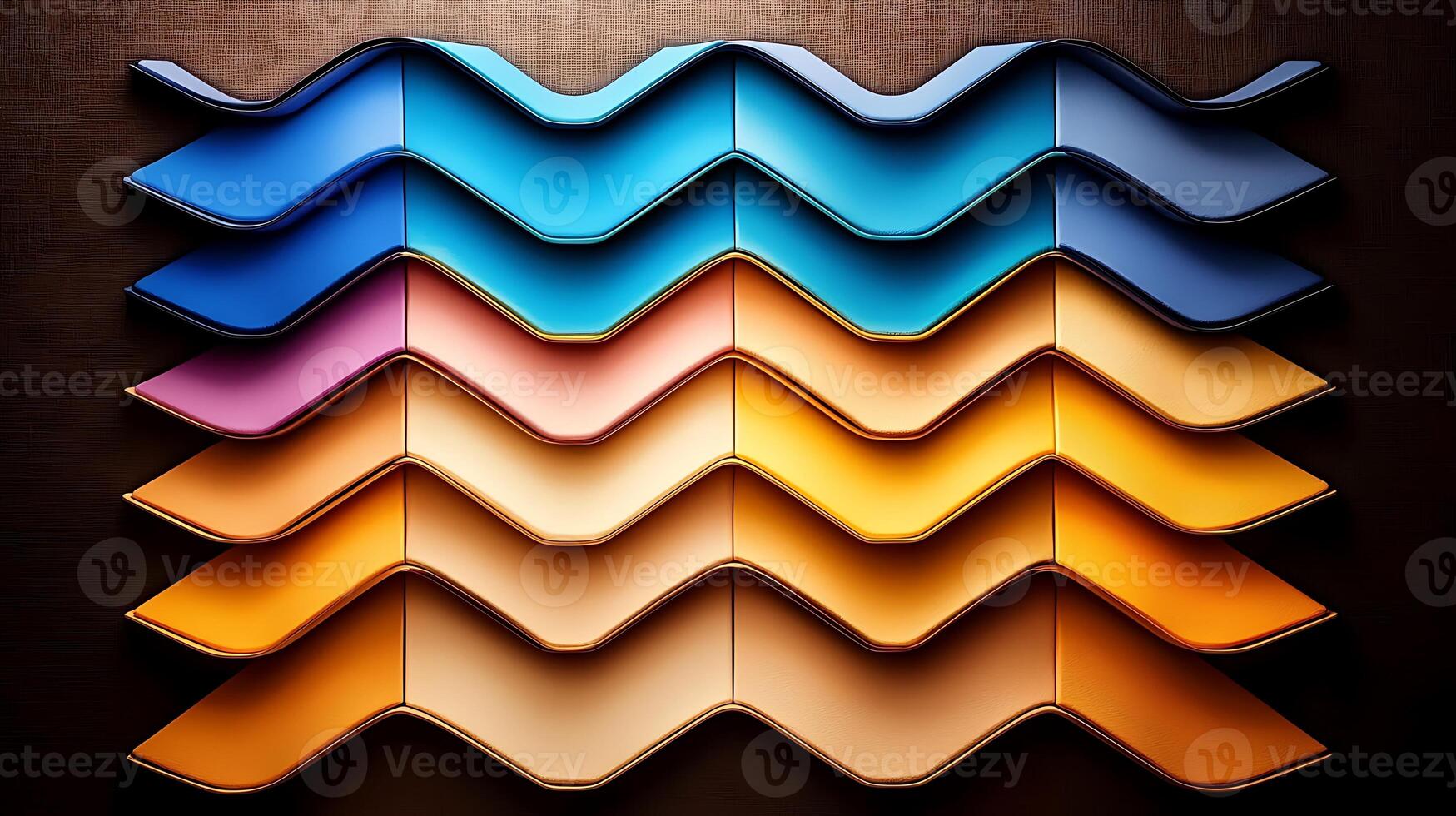 Colorful layered design featuring wavy patterns in various shades, creating a vibrant visual effect photo