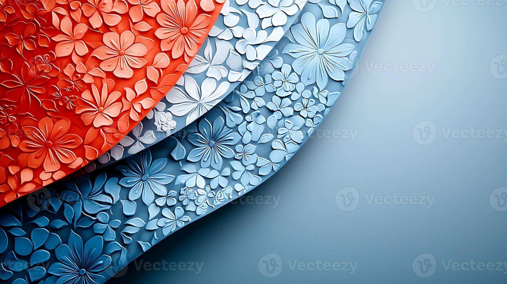 Colorful layered floral design with intricate textures and patterns on a smooth background photo