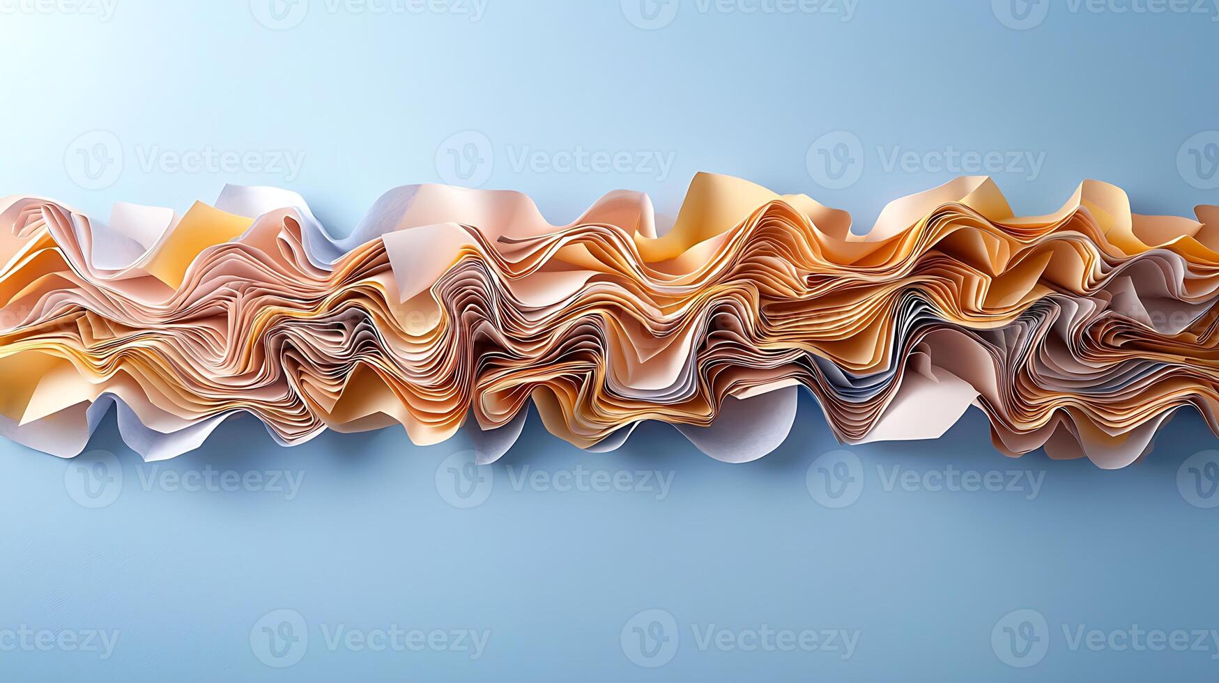 Colorful layered paper ruffles on a blue background, showcasing texture and design potential photo