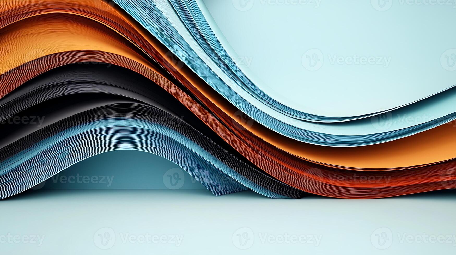 Colorful layered paper sheets creating a wavy pattern against a light blue background photo