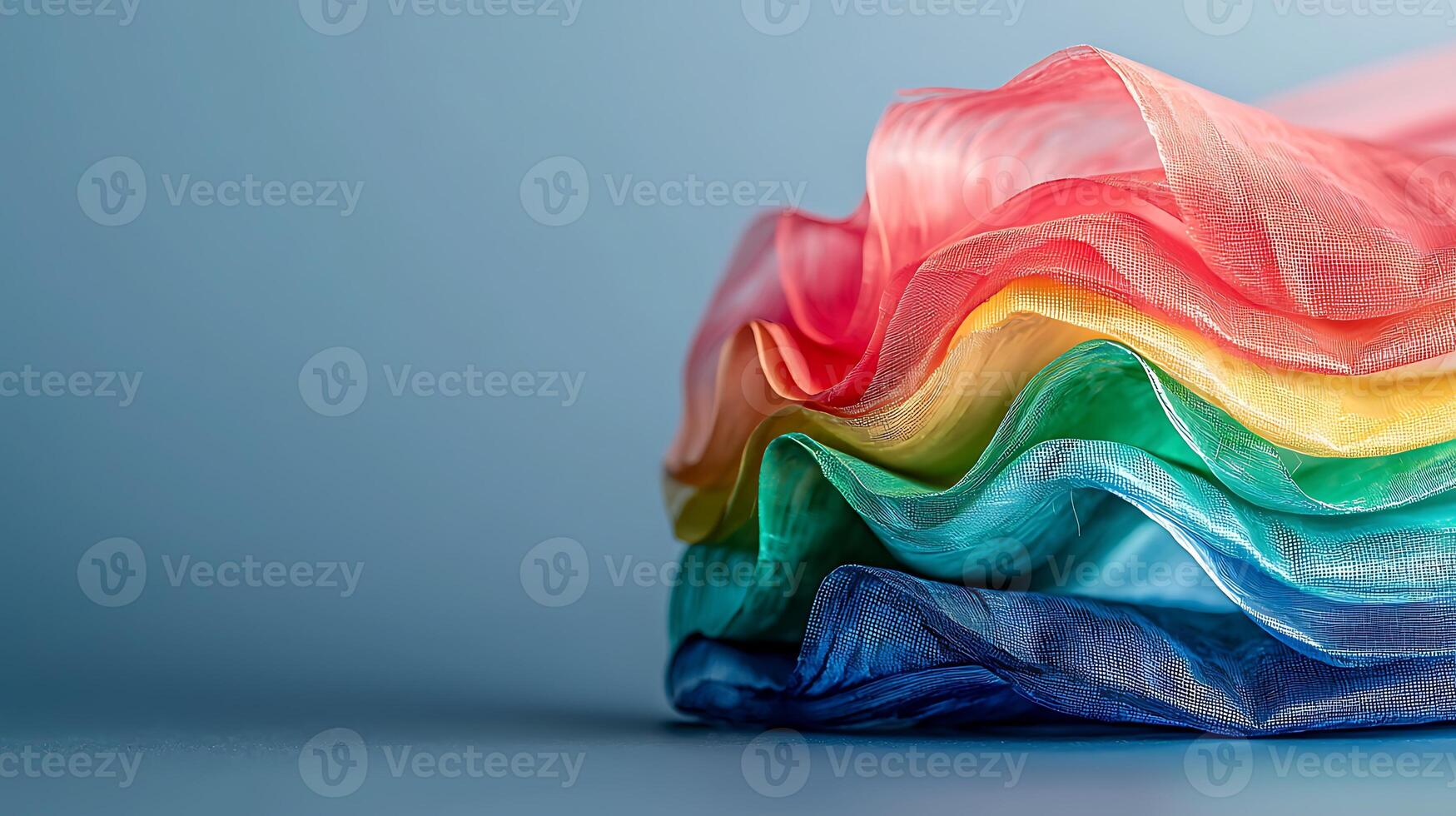 Colorful layers of translucent fabric elegantly arranged on a soft background, showcasing texture and light photo
