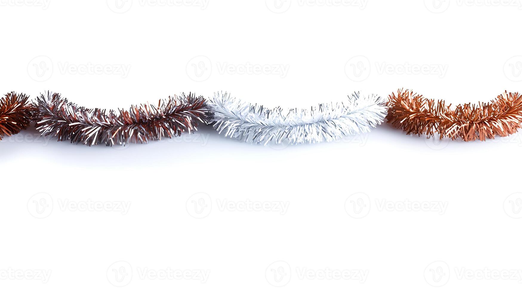Colorful metallic garlands arranged in a festive display for holiday decorations photo