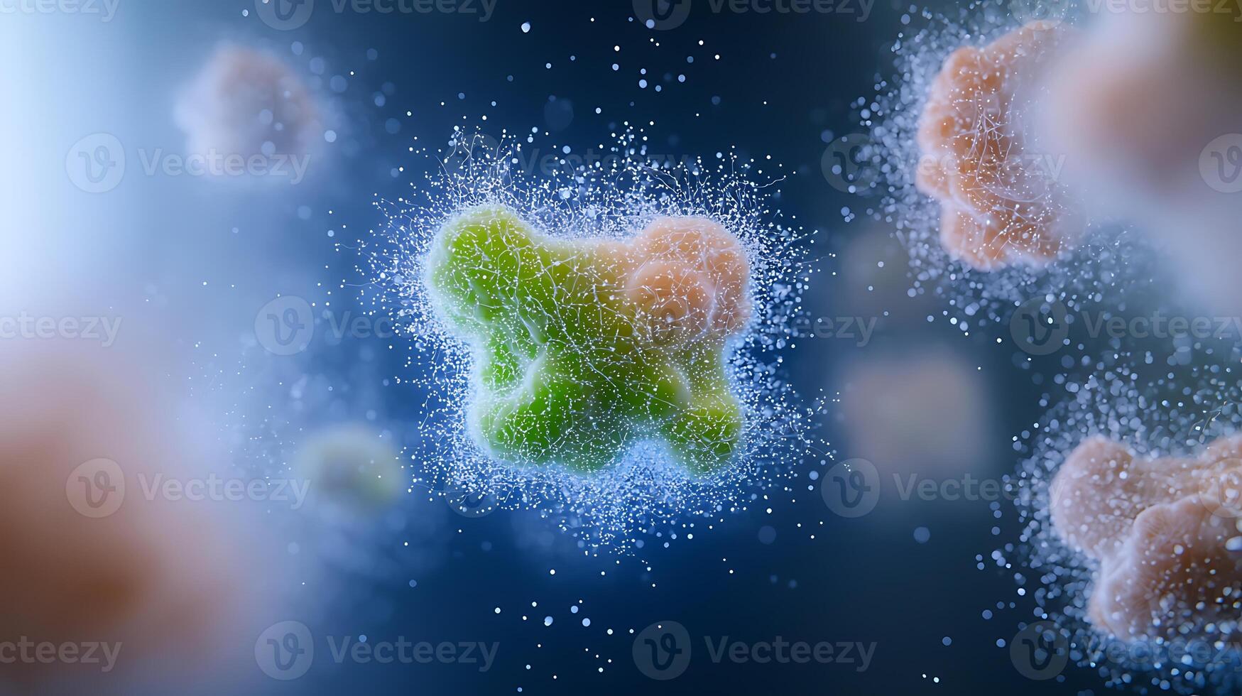 Colorful microscopic cells interacting in a vibrant environment, showcasing biological processes photo
