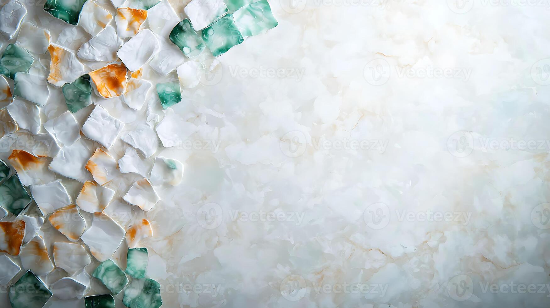 Colorful mosaic of translucent stone pieces arranged artistically on a light background photo
