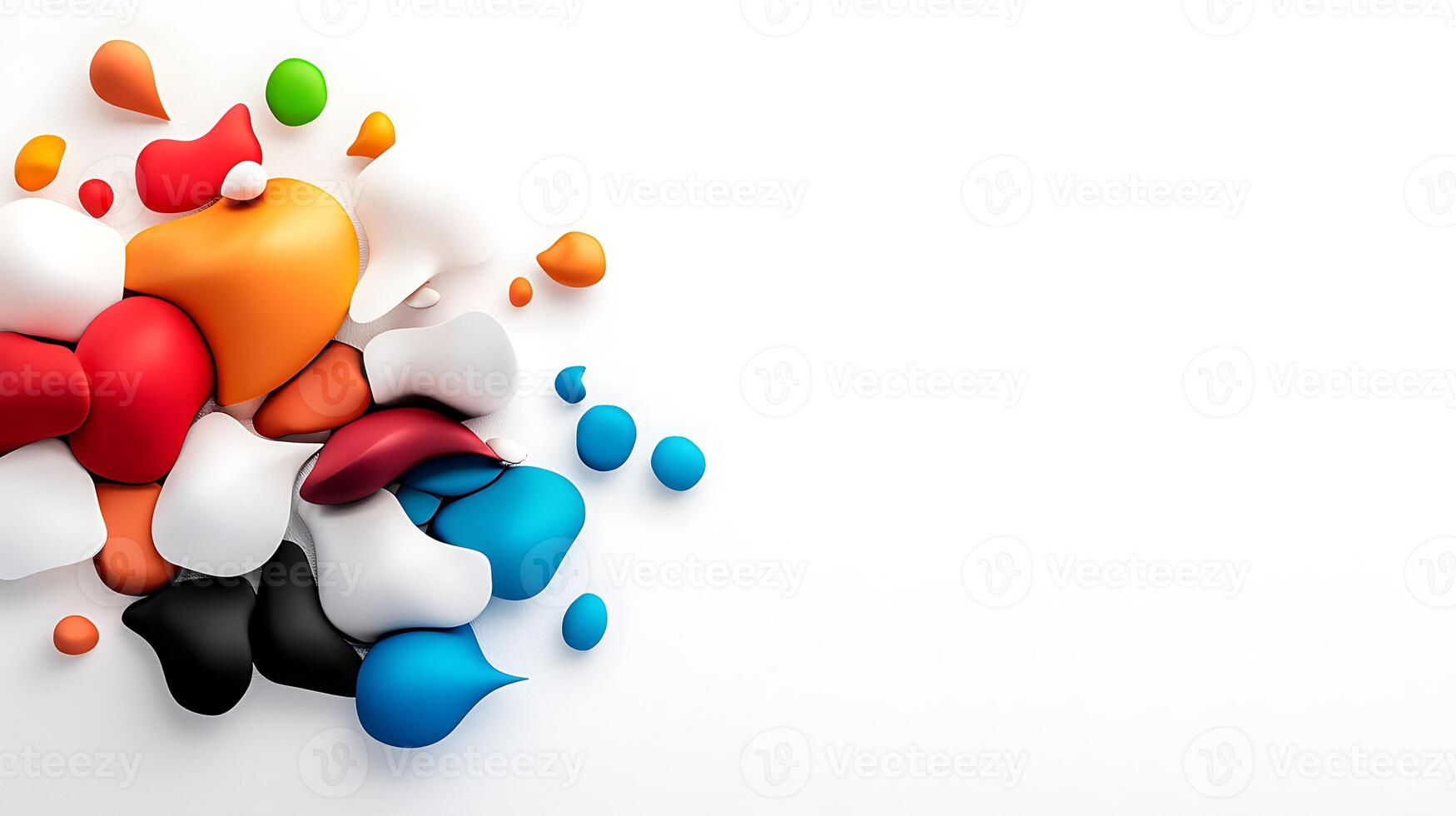 Colorful paint droplets arranged artistically on a clean white background, ideal for creative projects photo