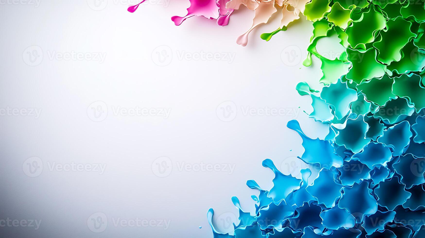 Colorful paint splashes creating a vibrant abstract design on a white background photo