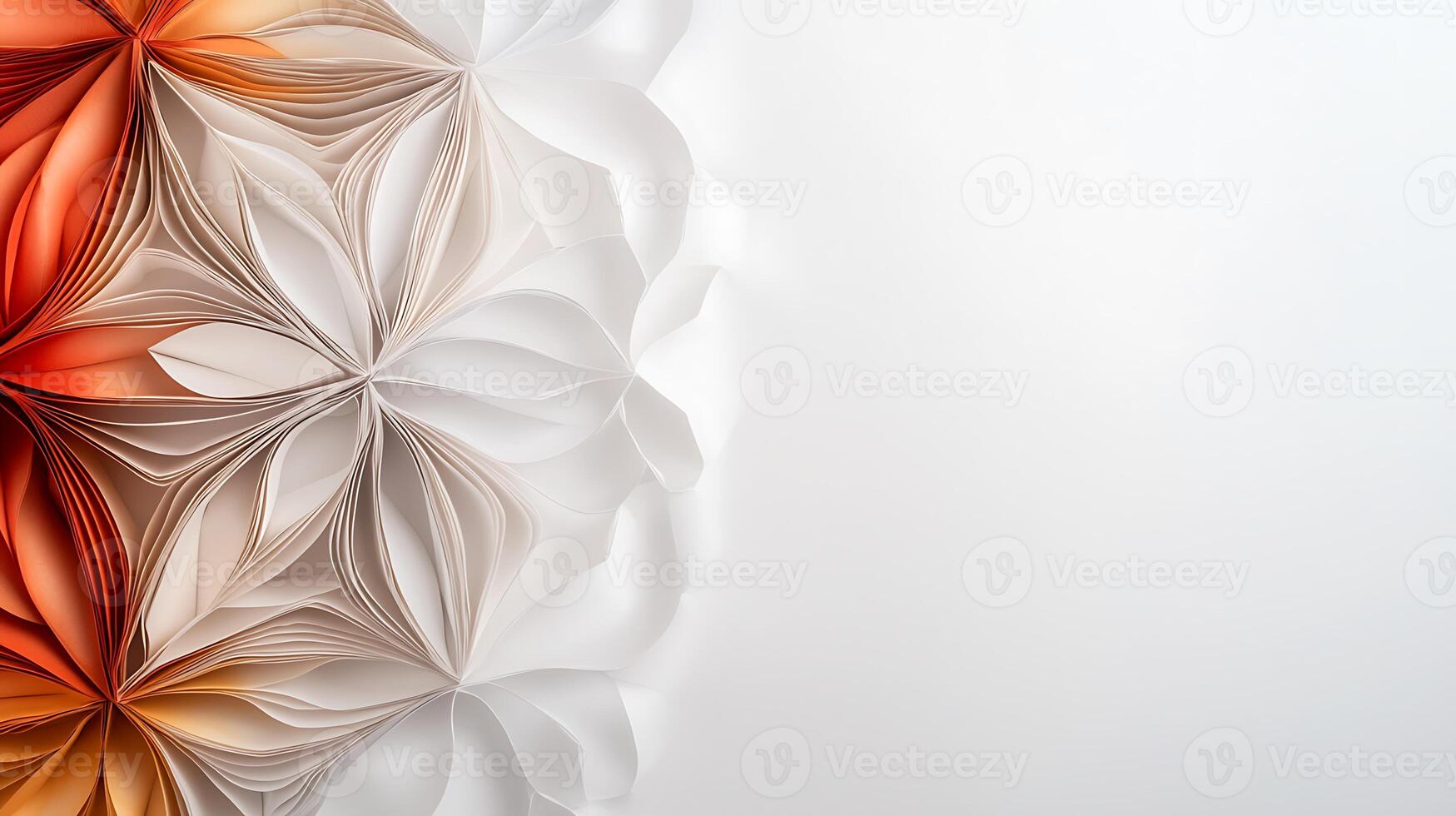 Colorful paper flowers arranged elegantly on a white background, creating a vibrant artistic display photo