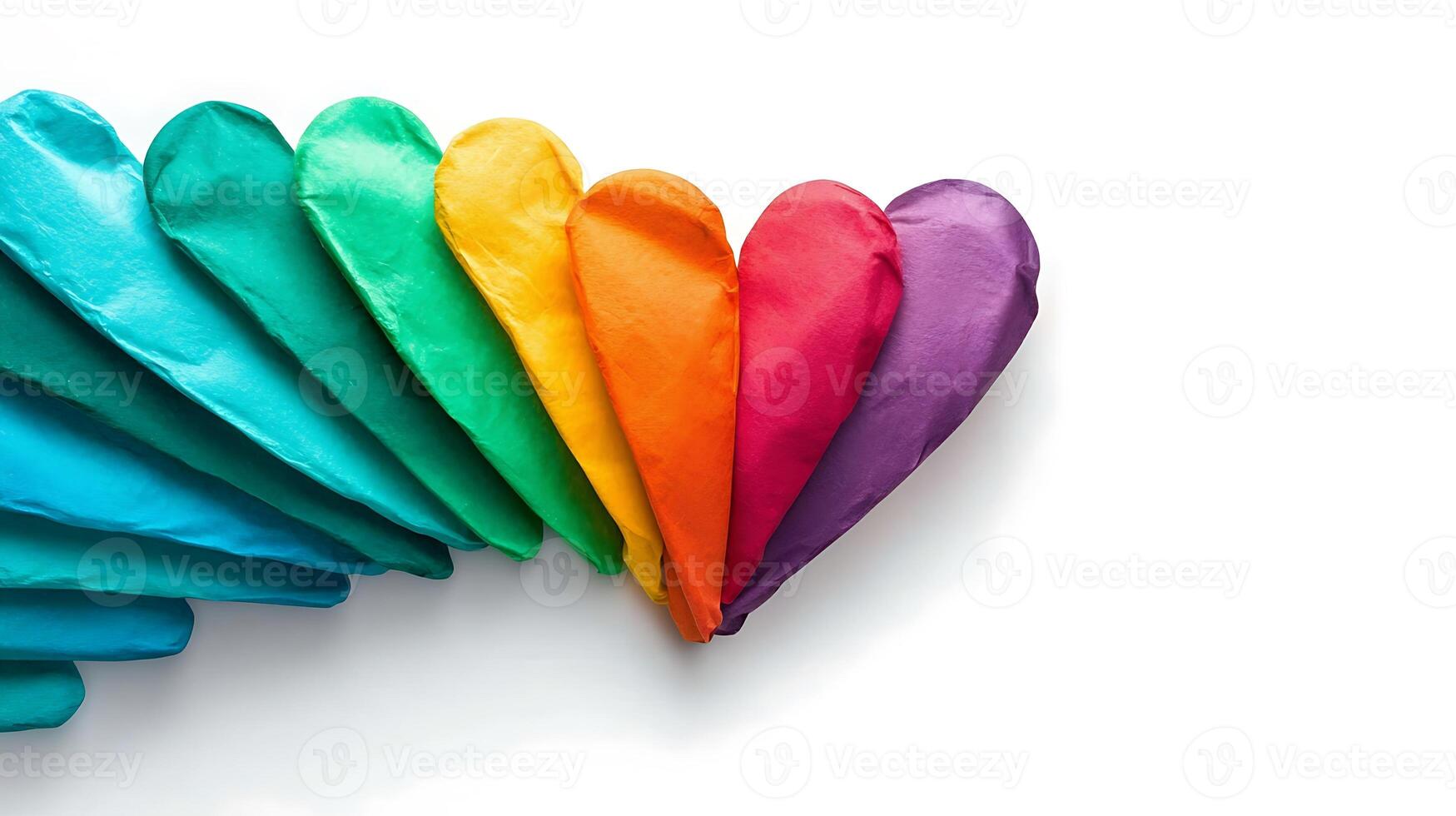 Colorful paper hearts arranged in a vibrant gradient, symbolizing love and diversity photo
