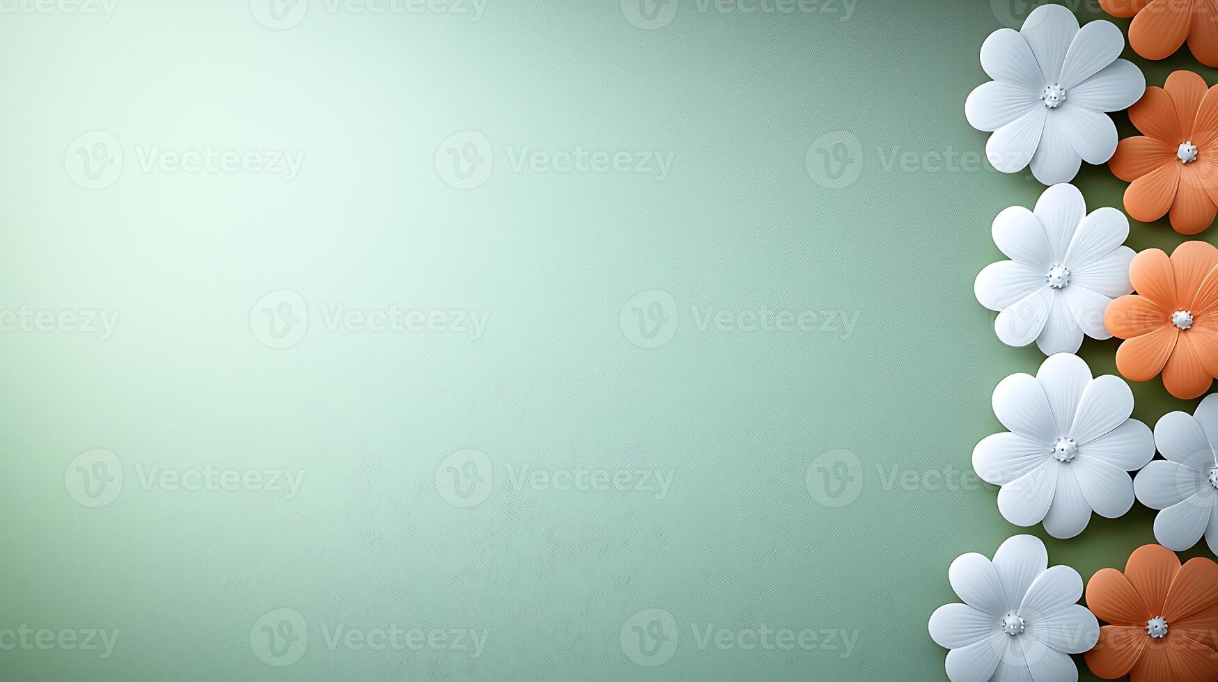 Colorful paper flowers arranged on a soft green background, creating a cheerful atmosphere photo