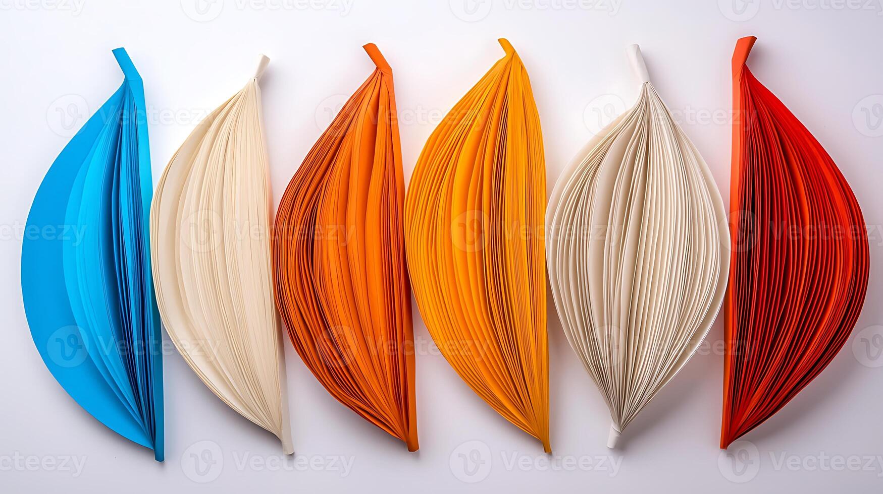 Colorful paper leaves arranged in a gradient, showcasing vibrant hues and textures for design use photo