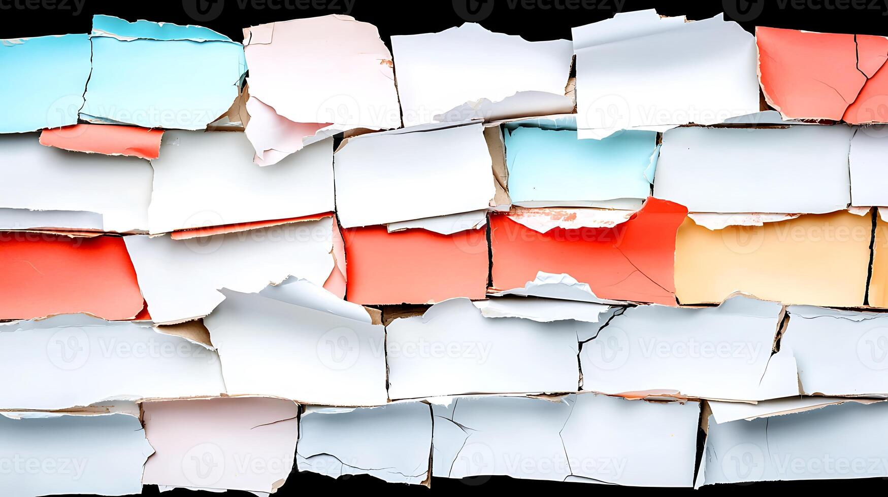 Colorful peeling paint on a textured wall, showcasing layers of paint in vibrant hues photo