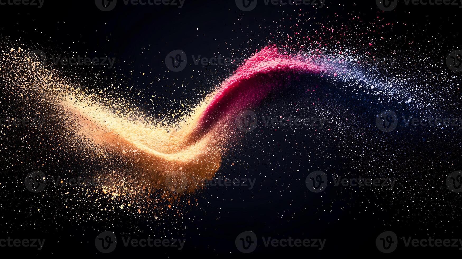 Colorful powder swirl creating dynamic motion against a dark background, showcasing vibrant hues photo