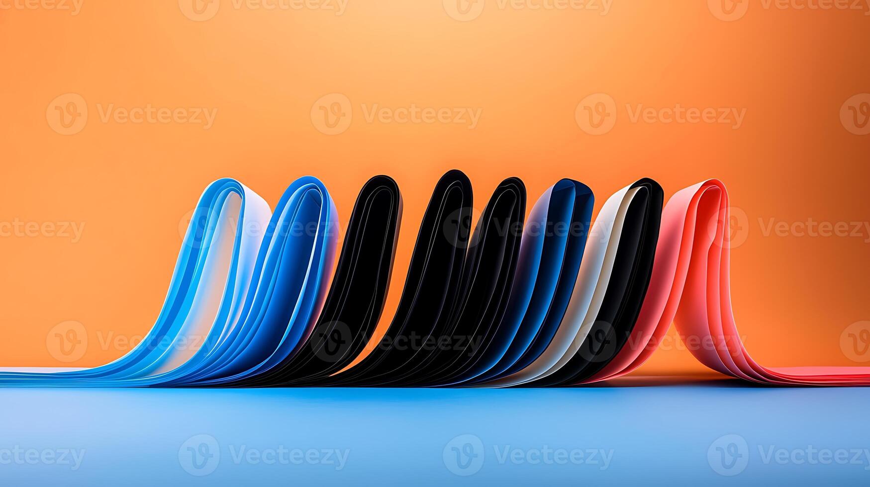 Colorful ribbons arranged in waves on a vibrant background, showcasing texture and design potential photo