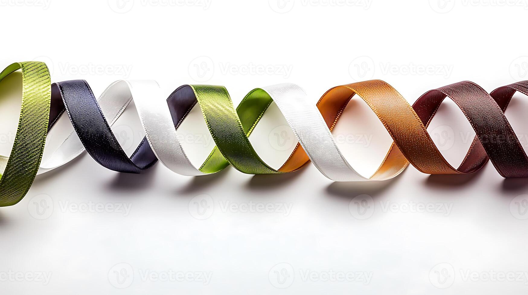 Colorful ribbons arranged in a wavy pattern on a white background, showcasing texture and design photo