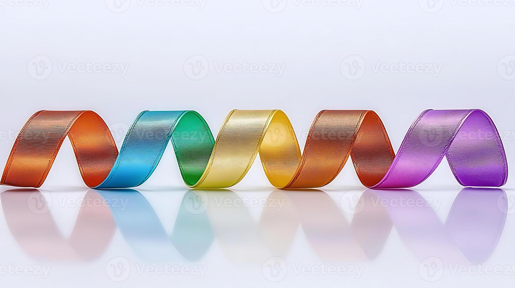 Colorful ribbons curving elegantly on a smooth surface, showcasing a vibrant spectrum in a minimalistic setting photo