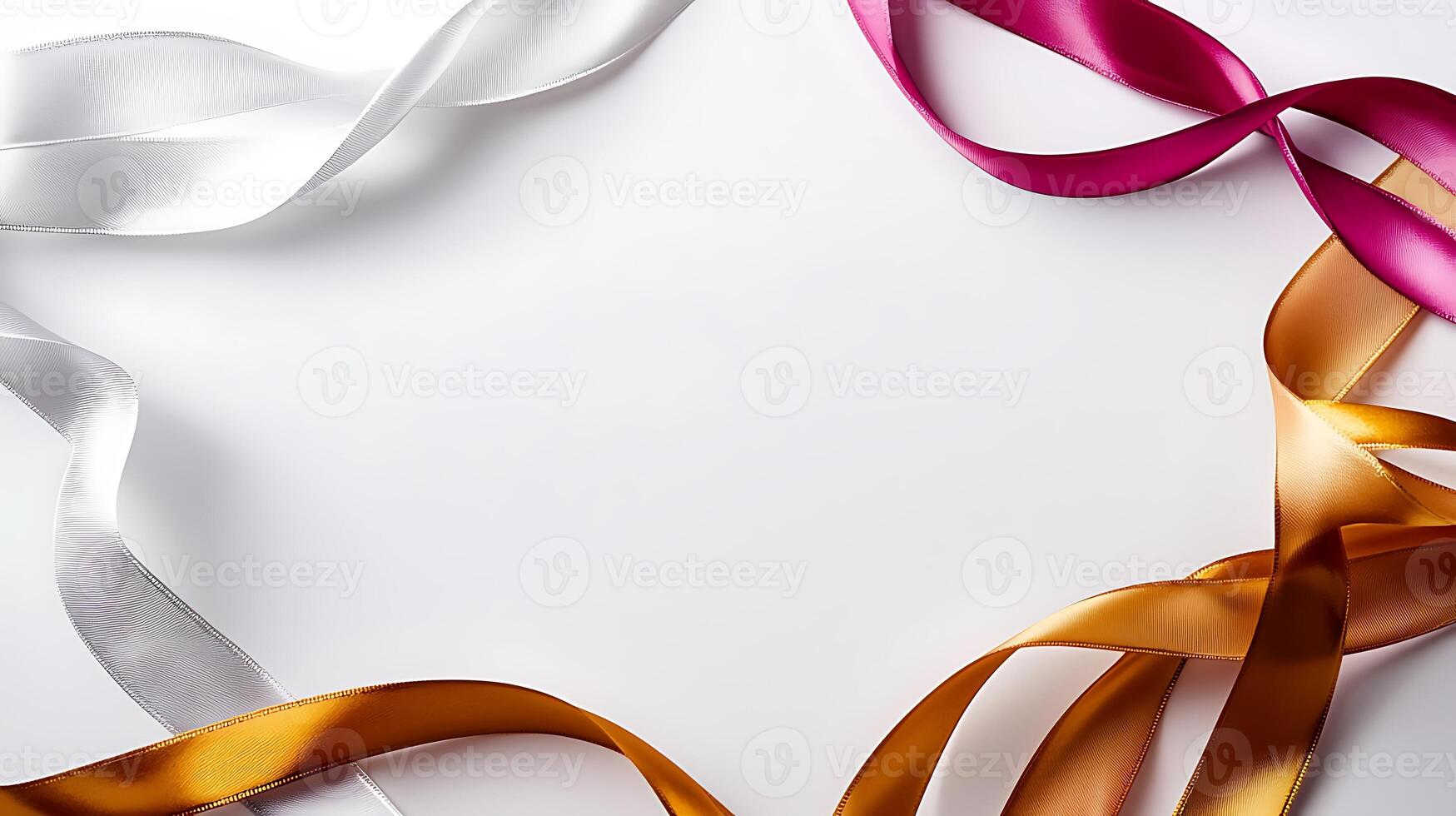 Colorful ribbons elegantly arranged on a white surface, creating a festive atmosphere for decoration photo