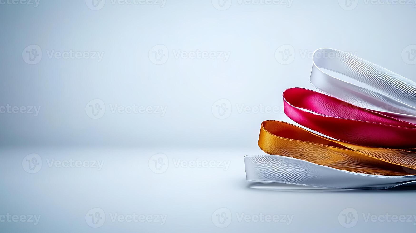 Colorful ribbons in a soft gradient background, showcasing their texture and elegance photo