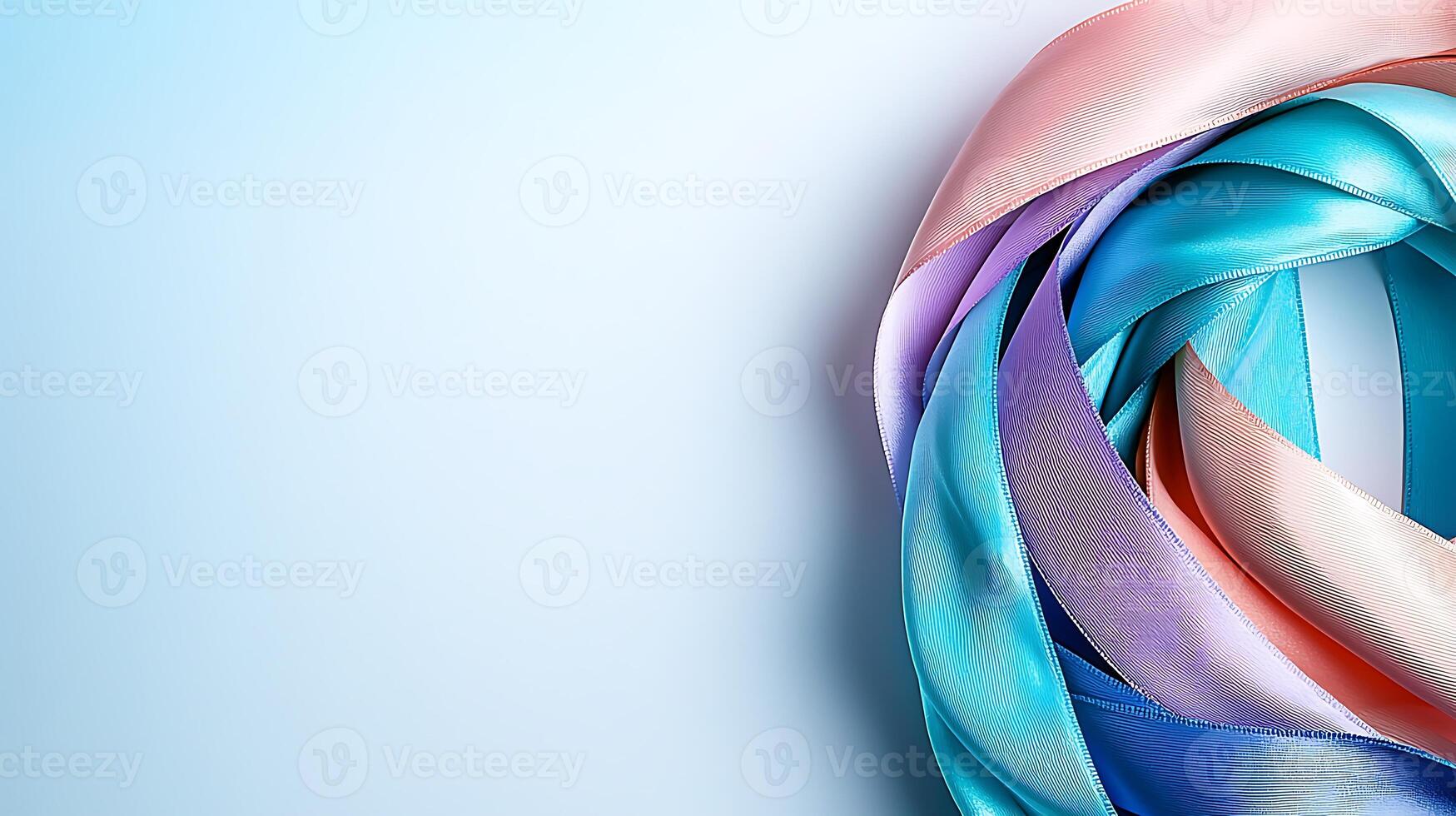 Colorful ribbons artfully arranged in a circular pattern against a soft gradient background photo
