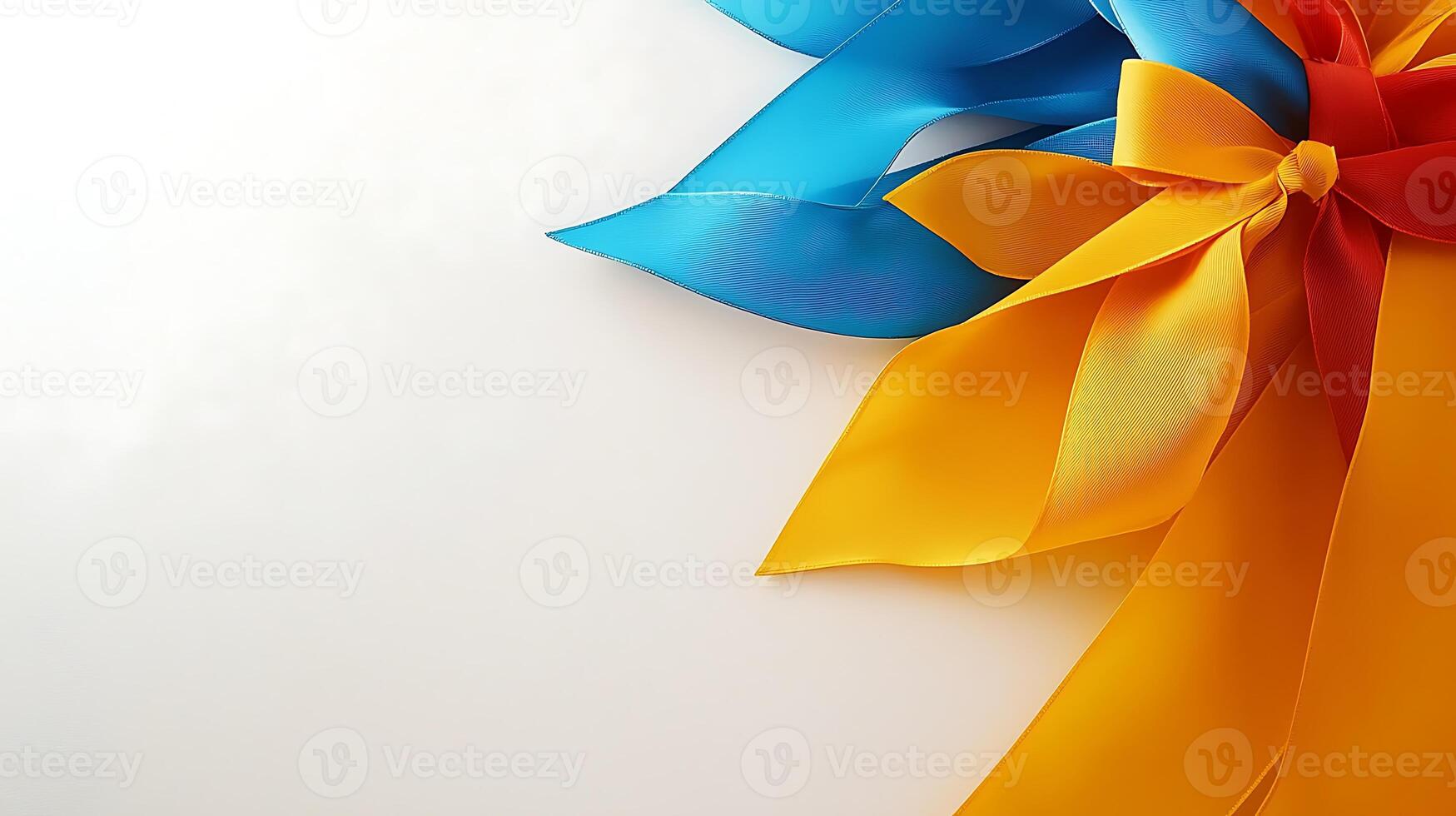 Colorful ribbons in blue, yellow, and red arranged artistically on a light background photo