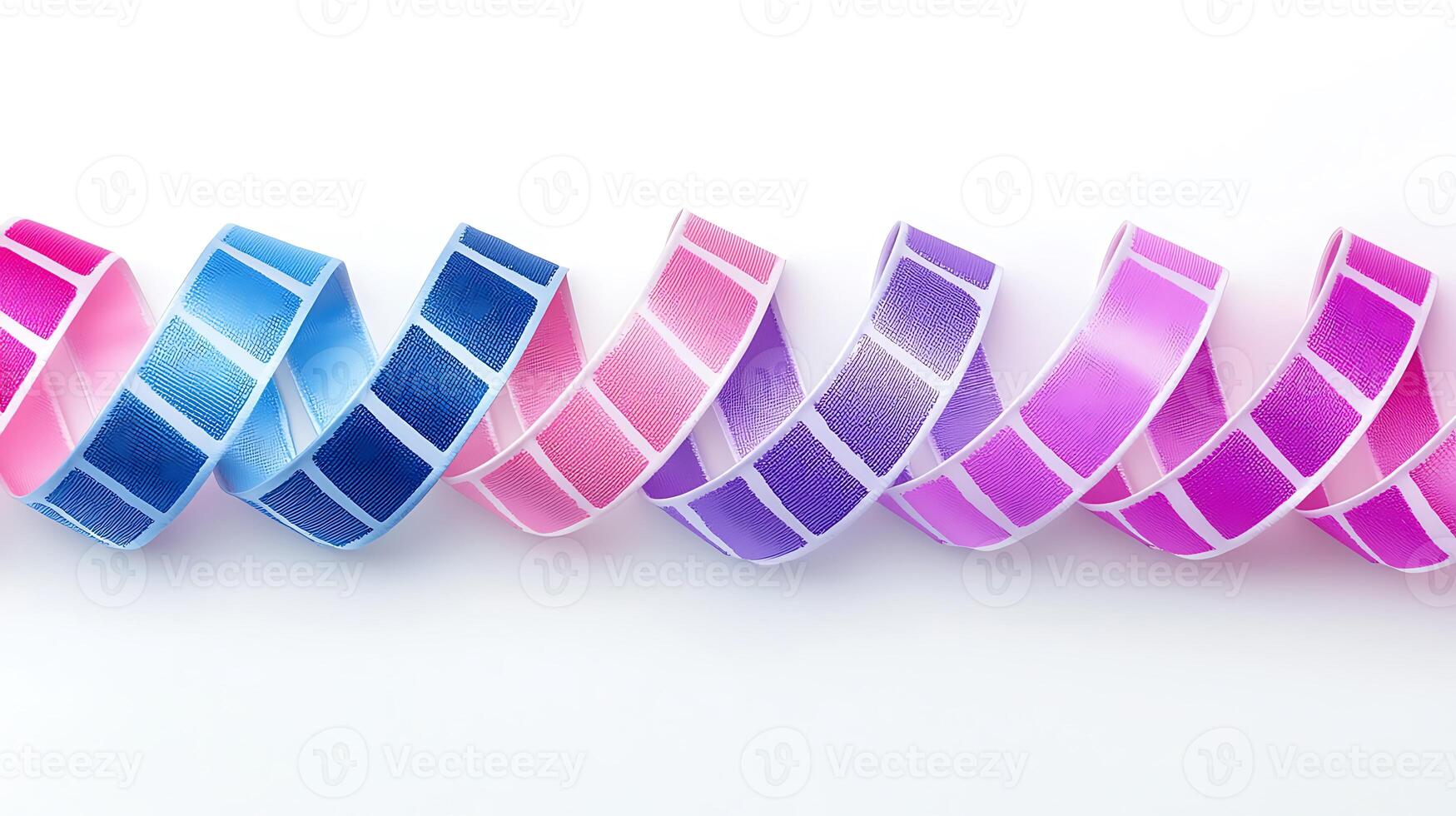 Colorful ribbons in gradient hues arranged in a wave pattern against a white background photo