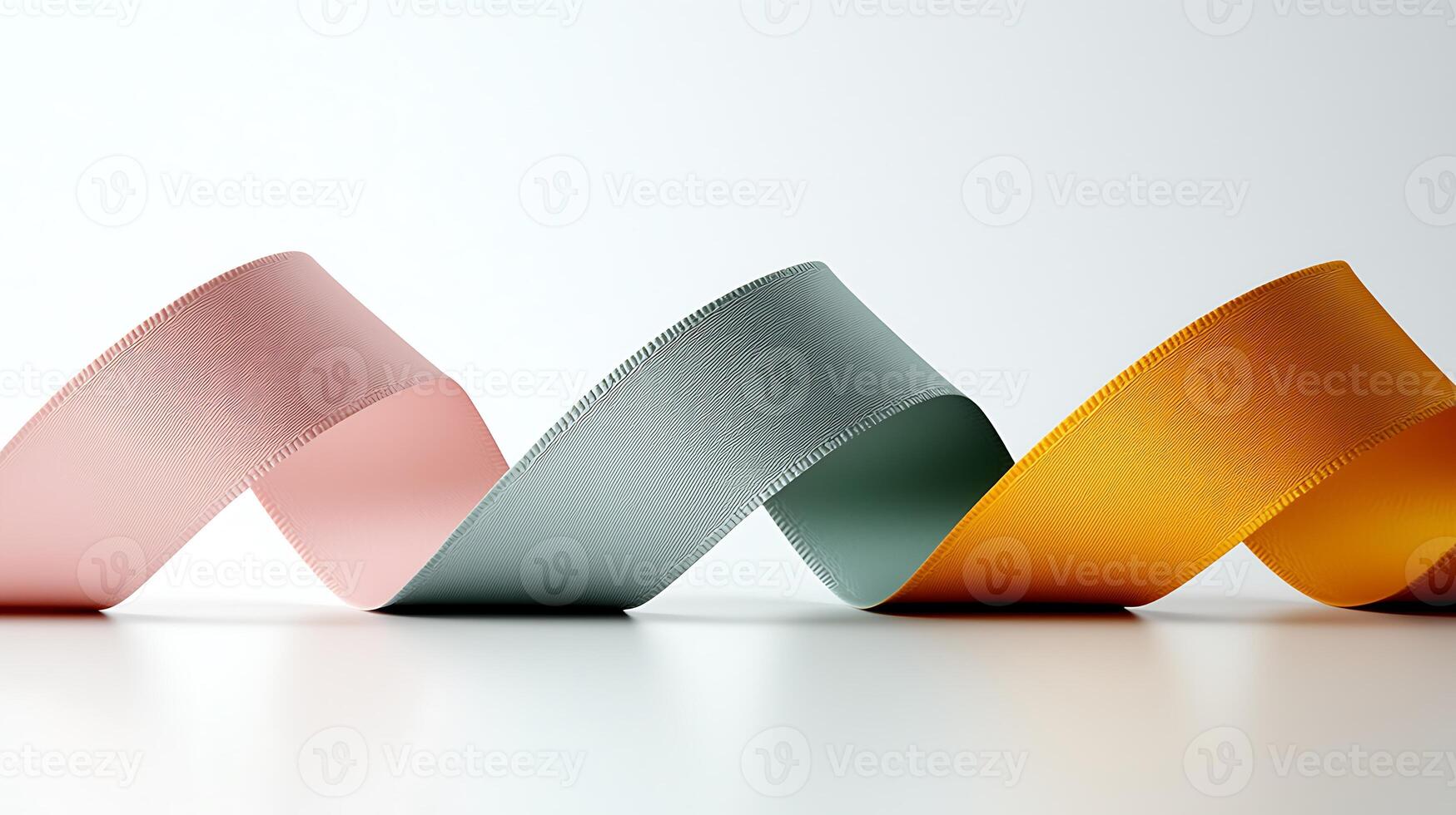 Colorful ribbons in pink, green, and yellow gracefully undulating against a minimalist backdrop photo