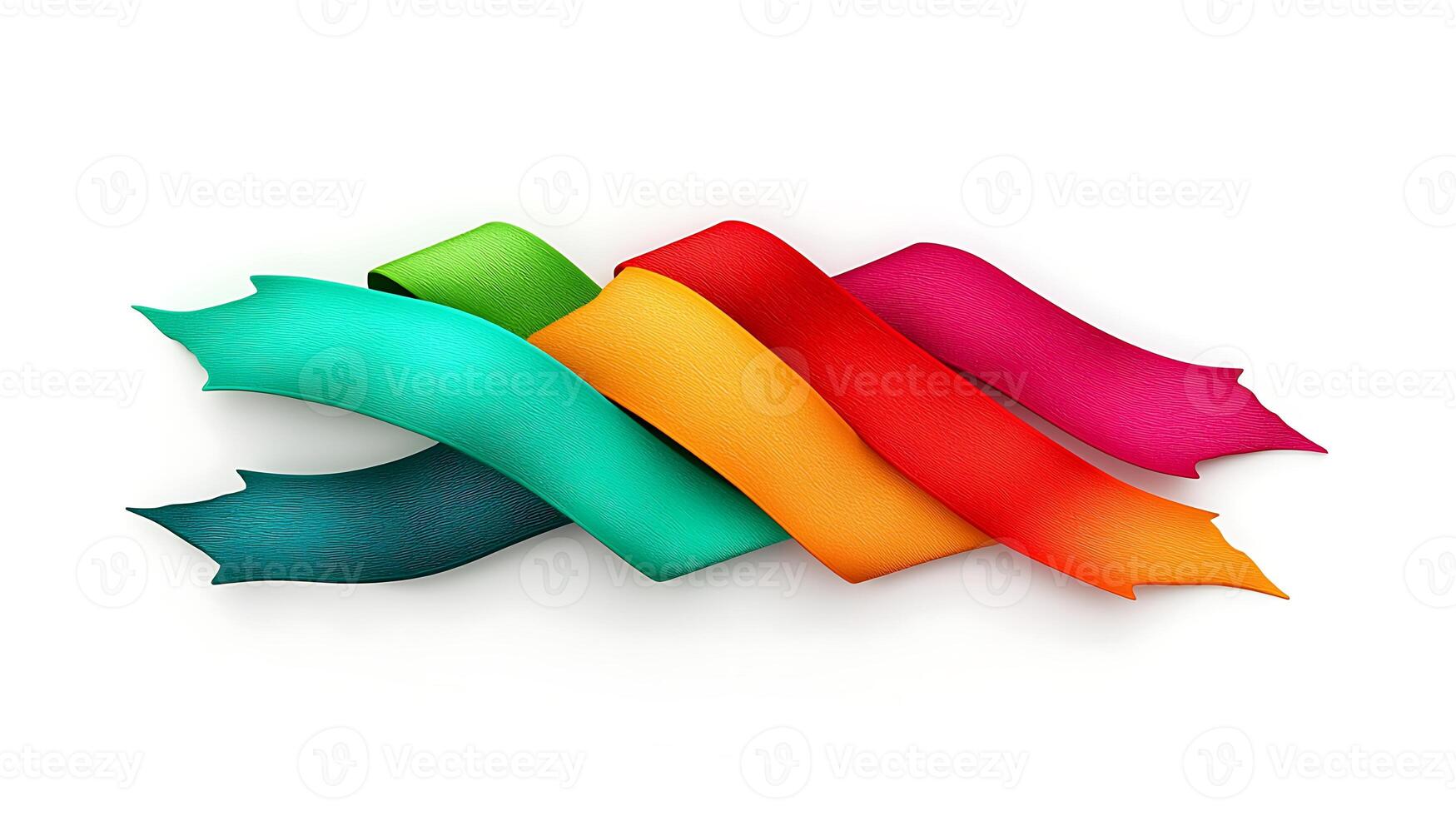 Colorful ribbons in vibrant hues flowing elegantly against a white background, ideal for creative projects photo