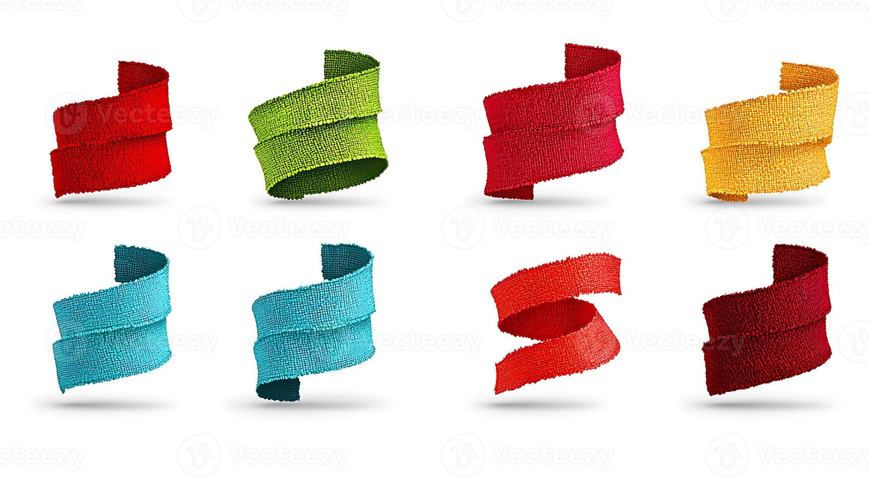 Colorful ribbons in various shades twisted artistically, creating a vibrant display for crafts photo