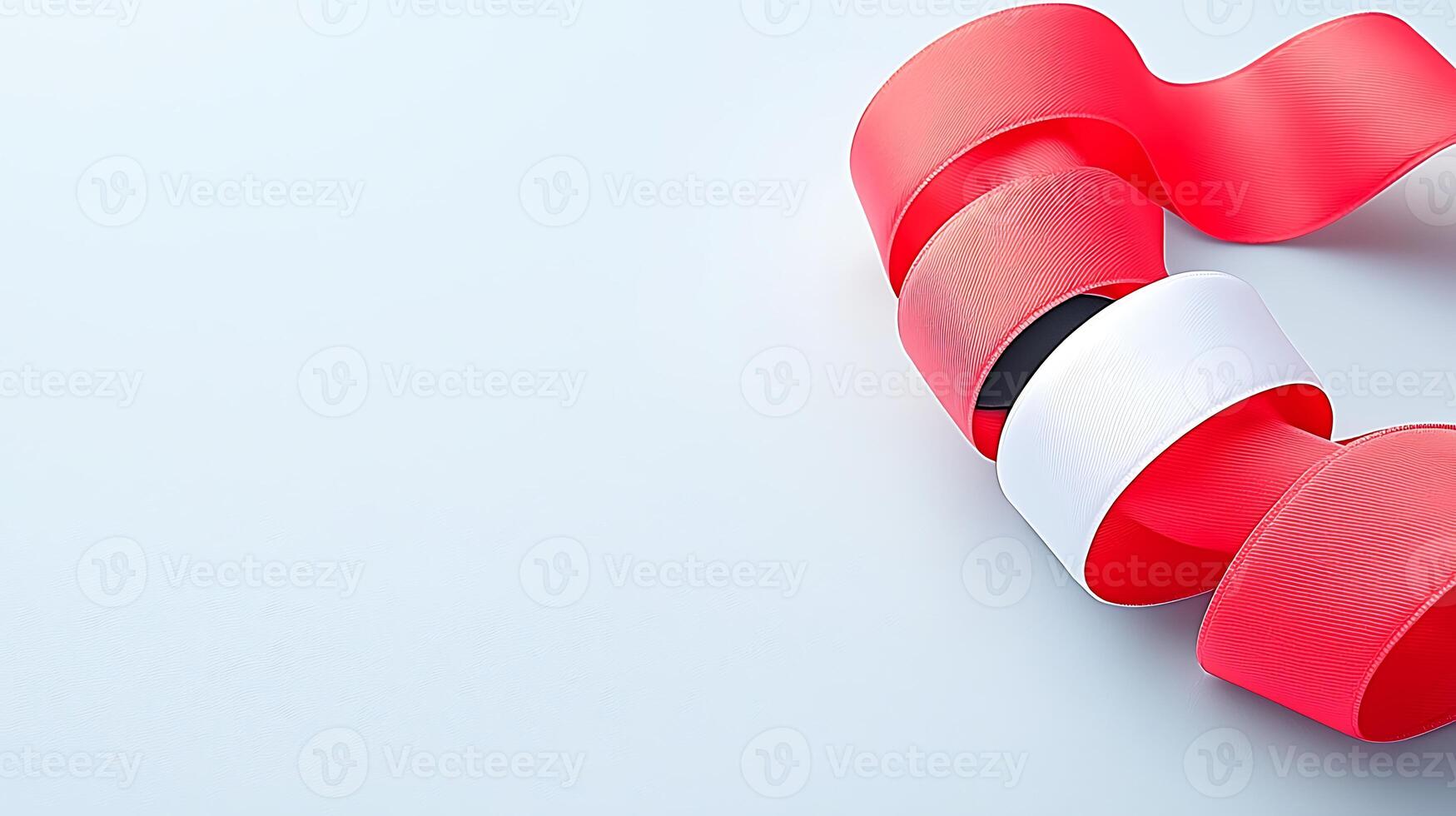 Colorful ribbons of red and white gracefully twisted on a soft blue background, ideal for celebrations photo