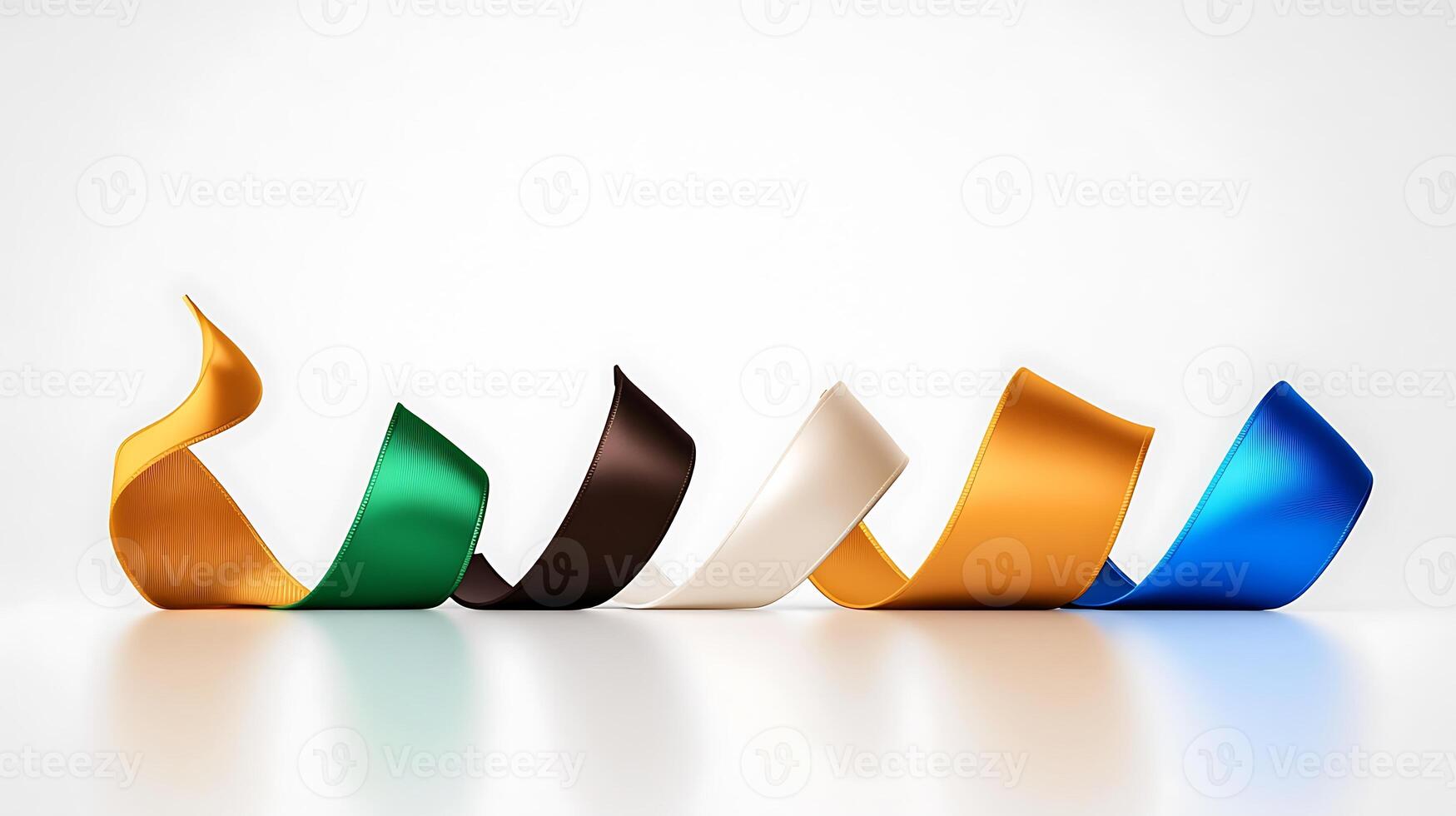 Colorful ribbons of various shades gracefully arranged on a clean, white background photo