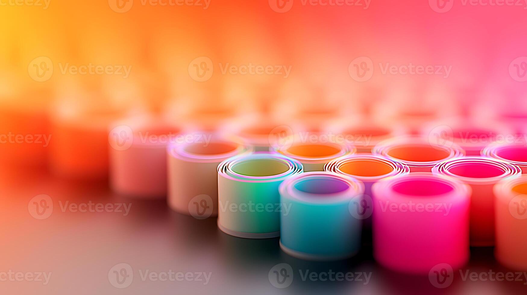 Colorful rolls of paper stacked in a vibrant gradient, creating an artistic background effect photo