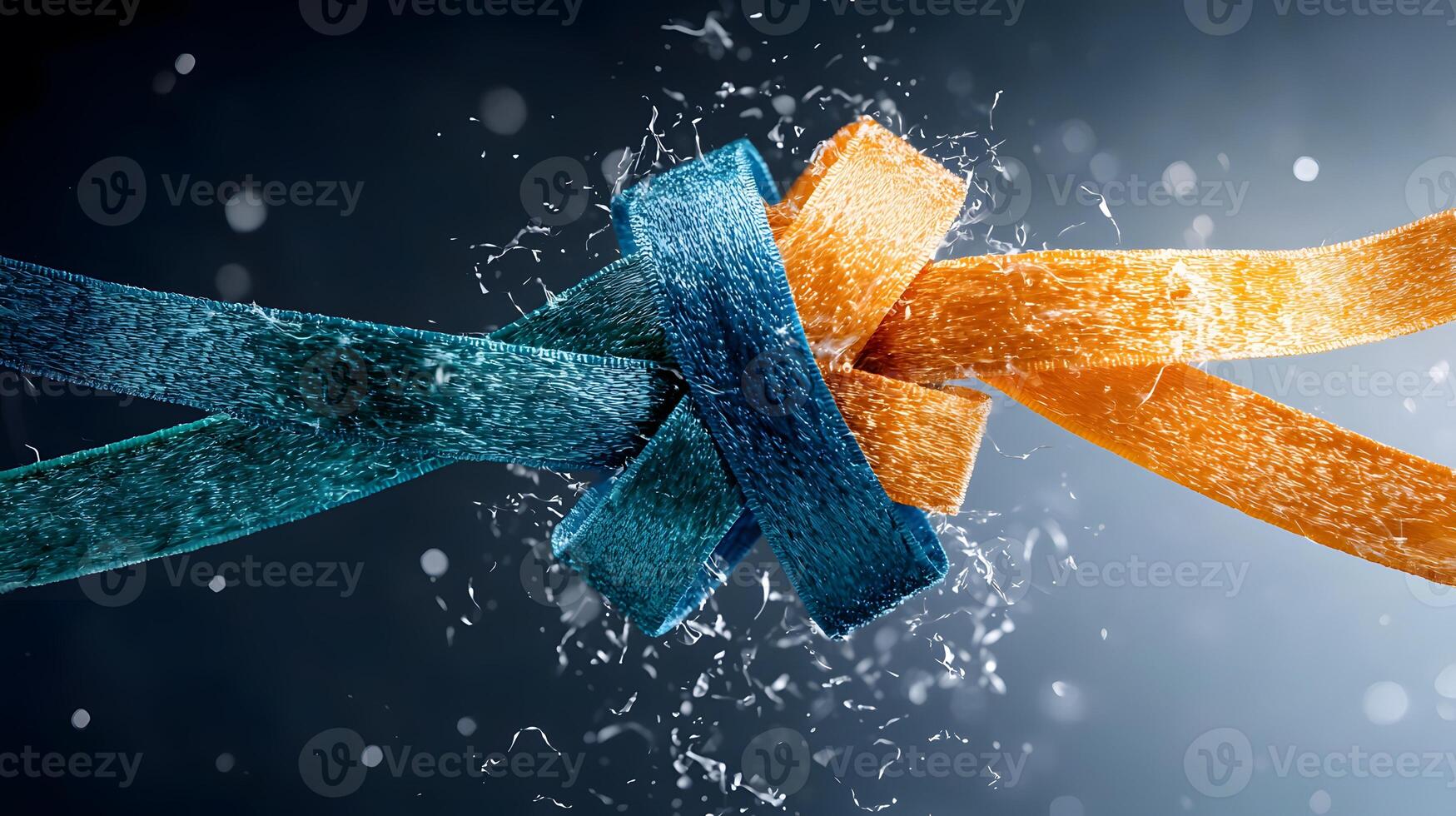 Colorful ribbons splashing in water, creating dynamic motion and vibrant contrasts photo