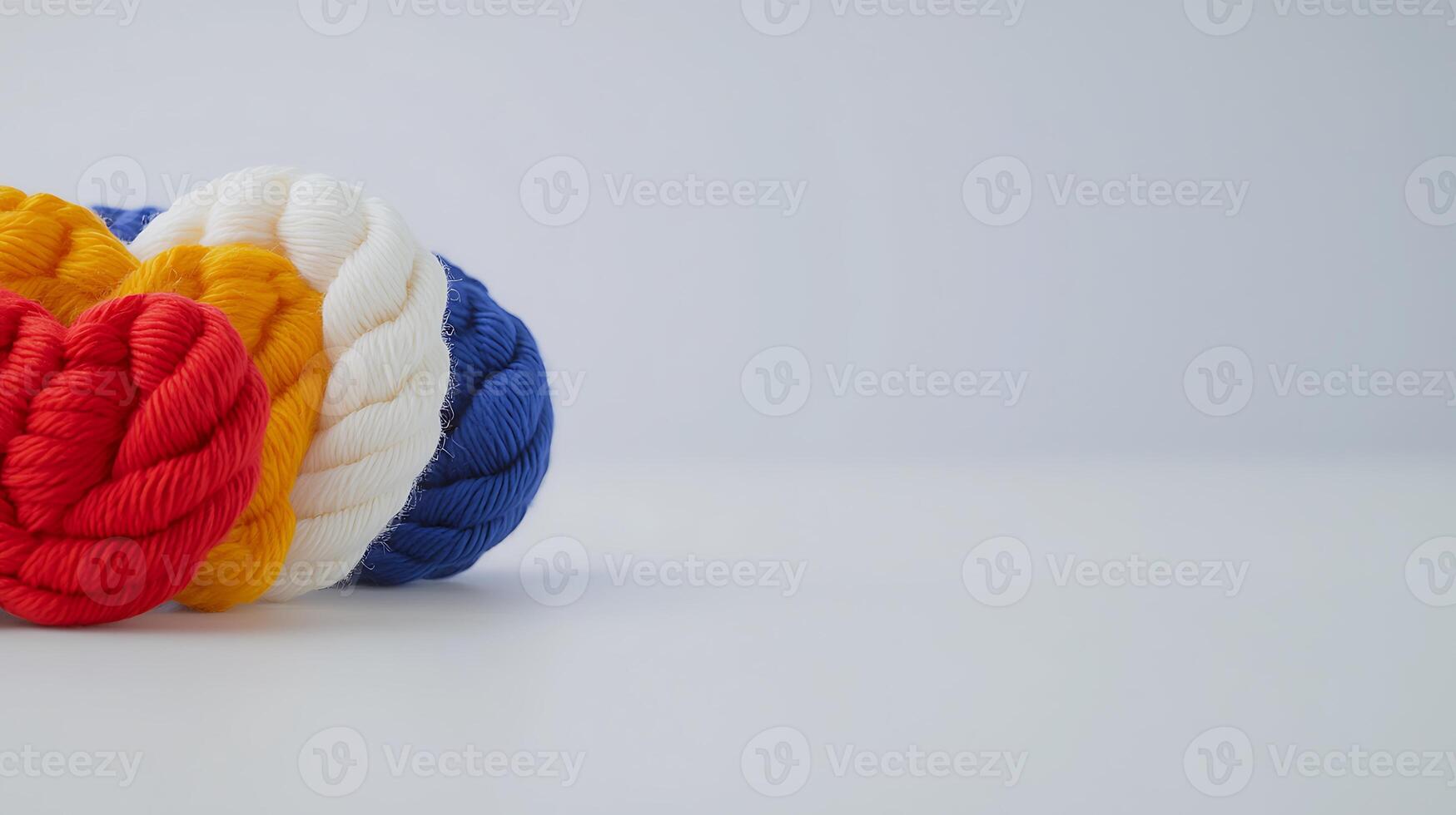 Colorful ropes arranged in a stack on a minimalist background, ideal for crafting and design use photo