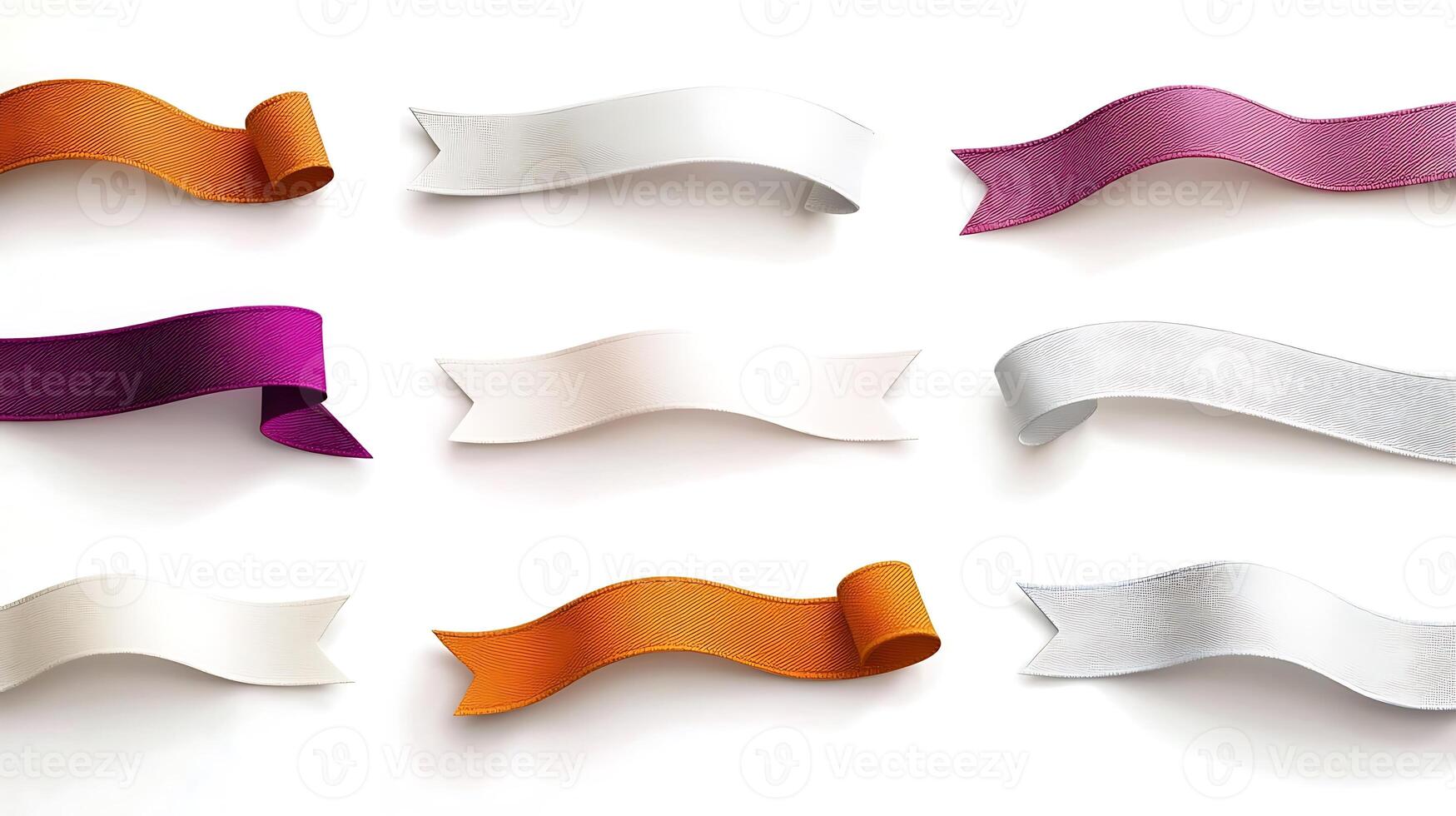 Colorful satin ribbons arranged artistically on a white background for crafting and decoration photo