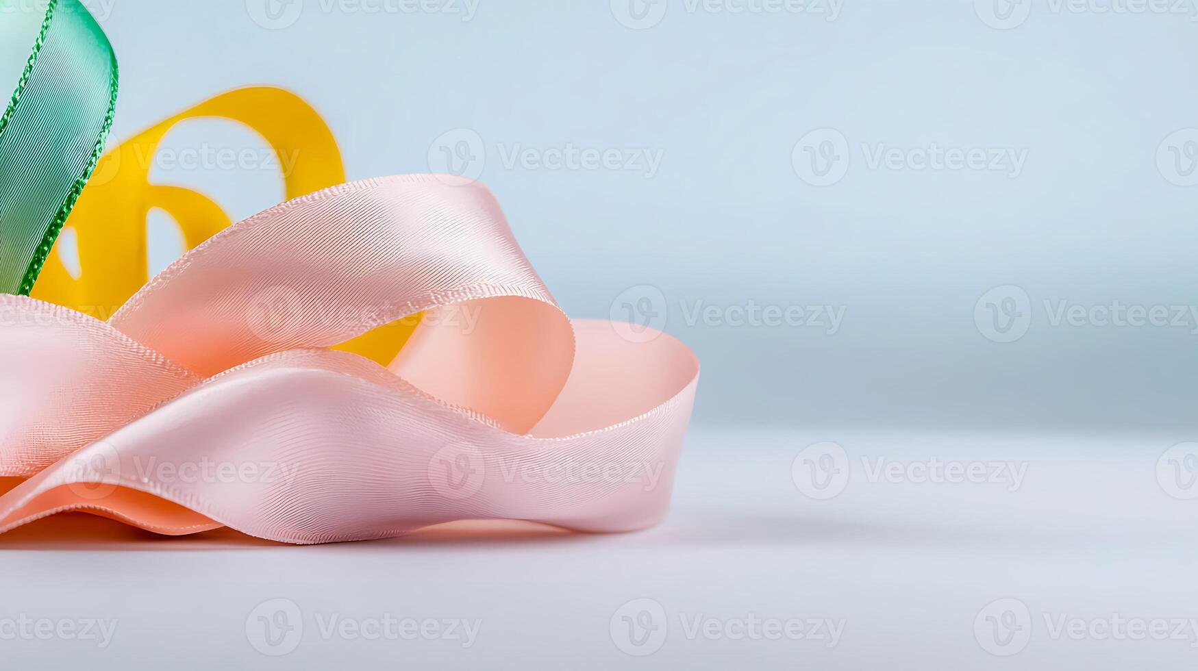 Colorful satin ribbons in soft pastel shades elegantly arranged on a smooth surface photo