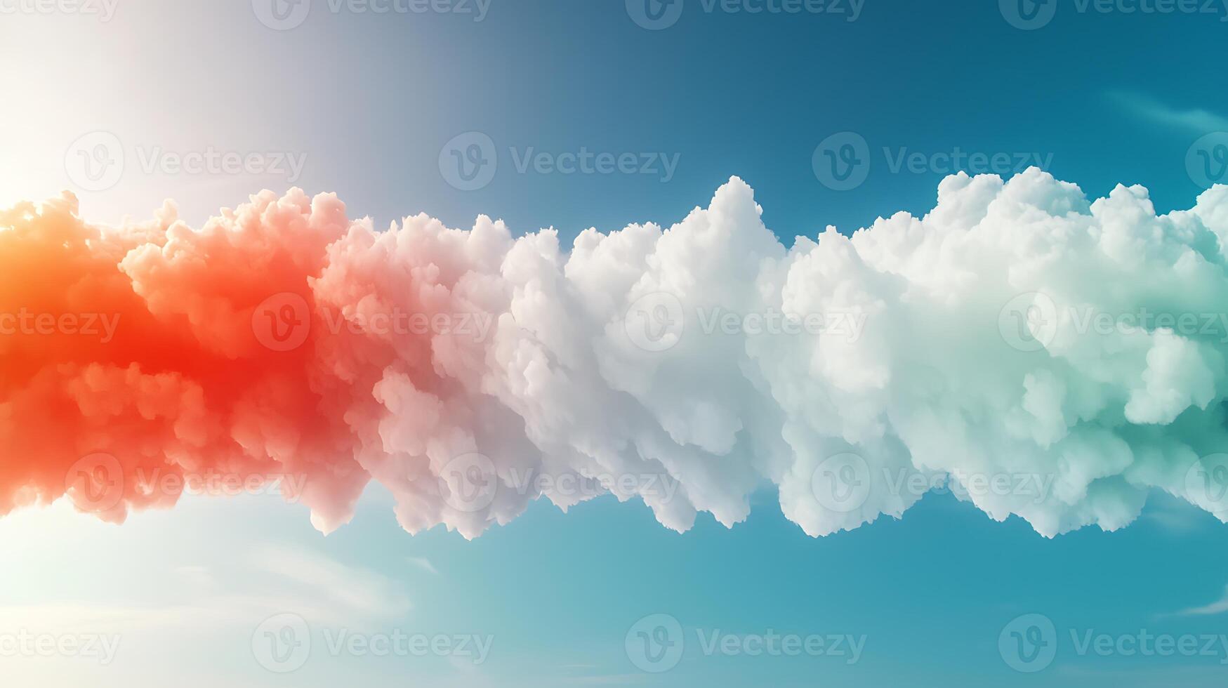 Colorful smoke clouds blending in the sky during a bright day, creating a vibrant atmosphere photo