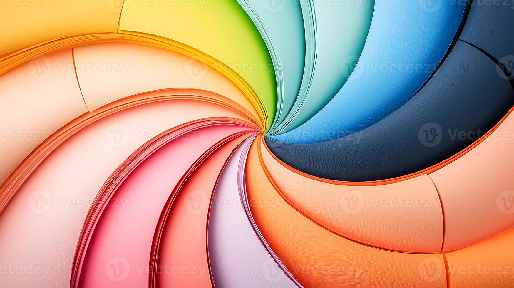 Colorful spiral arrangement of paper sheets showcasing vibrant hues and smooth textures photo