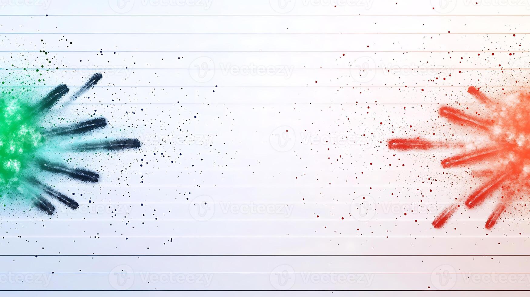Colorful splashes of green and red paint on a lined background, creating a vibrant artistic effect photo