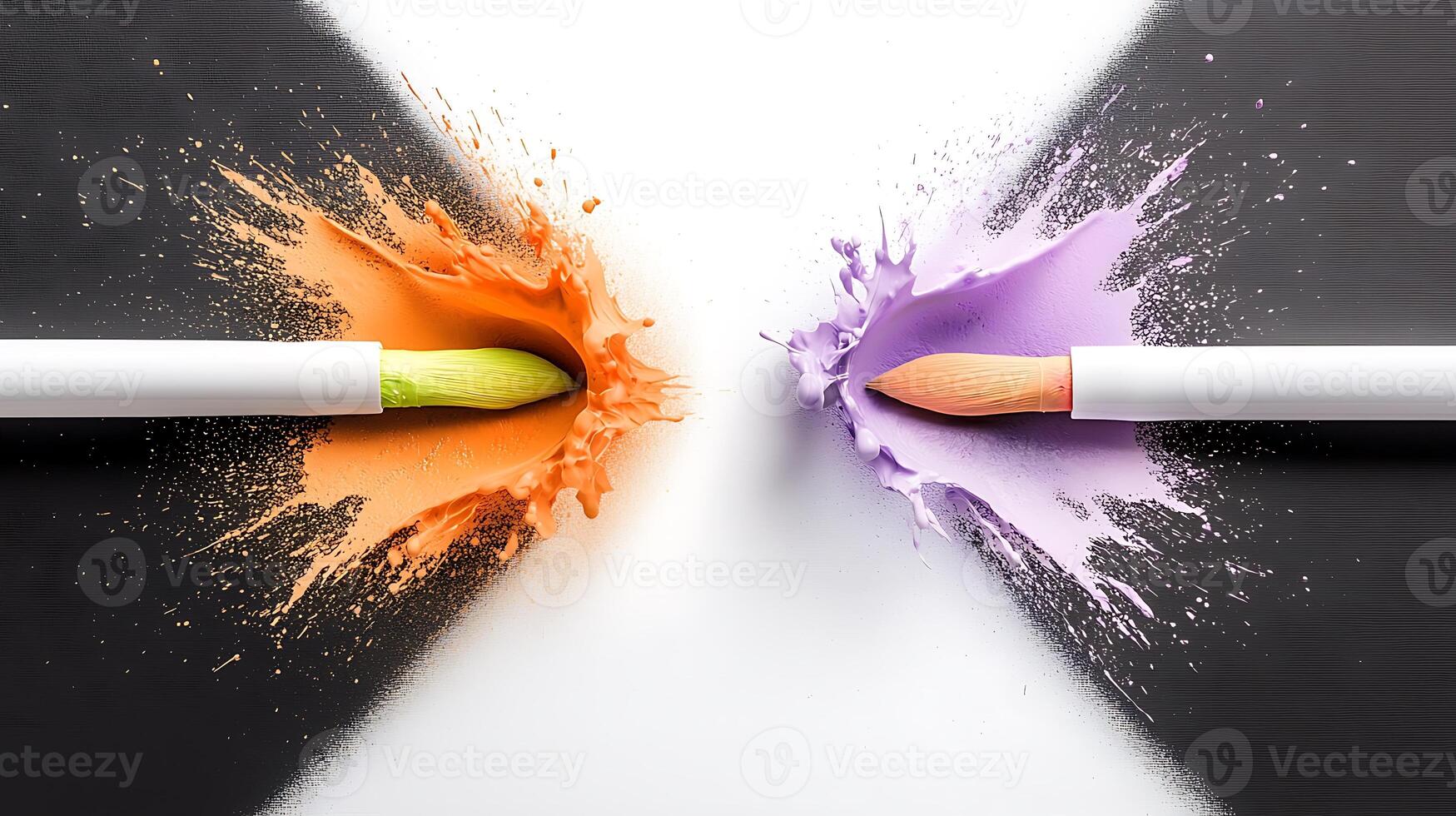 Colorful splashes from paintbrushes creating vibrant patterns on a contrasting background photo