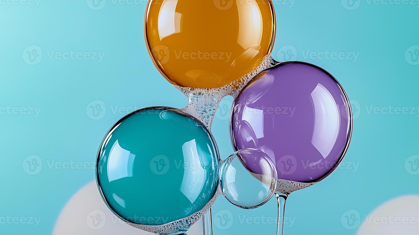 Colorful translucent bubbles floating against a soft blue background, creating a playful atmosphere photo