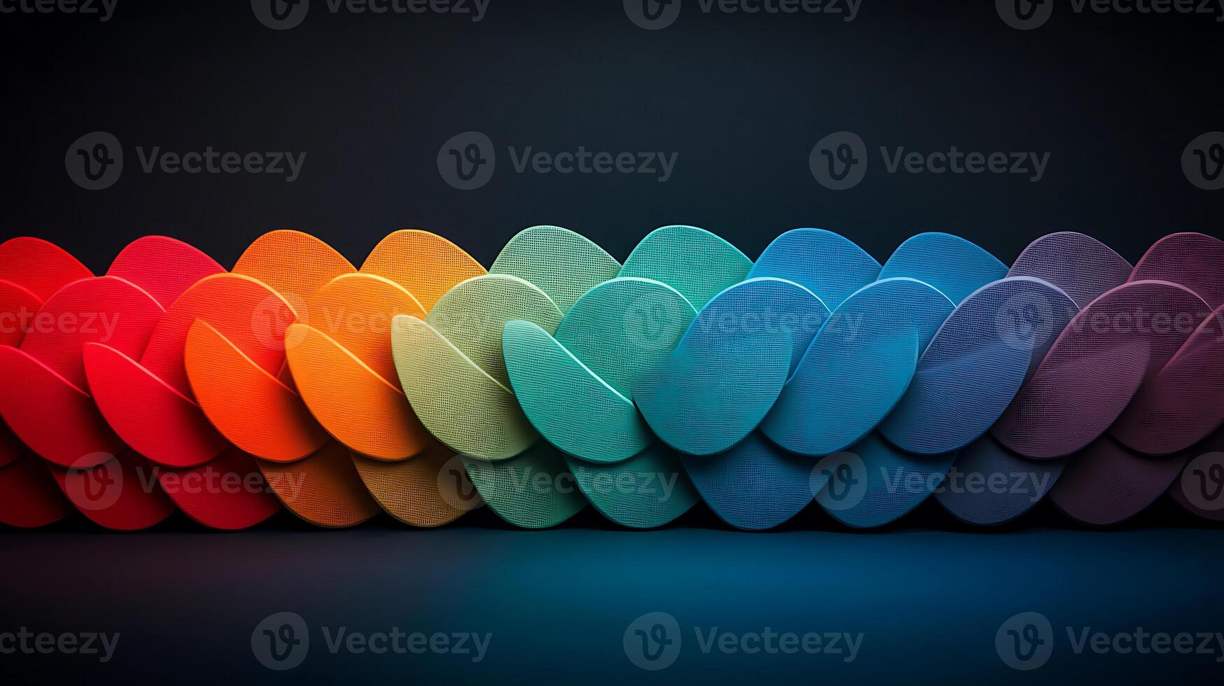Colorful wave of overlapping abstract shapes creating a vibrant pattern against a dark background photo