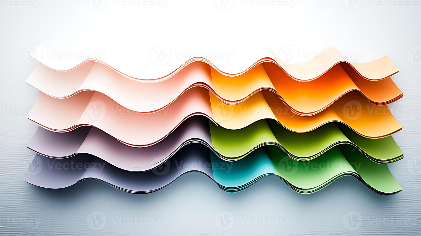 Colorful waves of paper sheets arranged in layers, creating a vibrant gradient effect photo