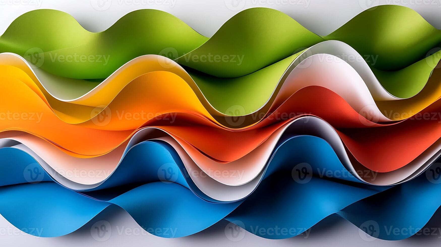 Colorful waves of paper in various shades create a vibrant abstract background design photo